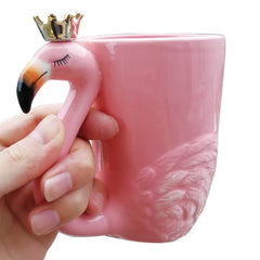 pink ceramic flamingo coffee mug with flamingo handle