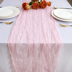 Pink cheesecloth table runner for rustic decor