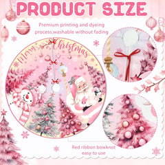 Soft polyester pink tree skirt with 3 ties adjustable