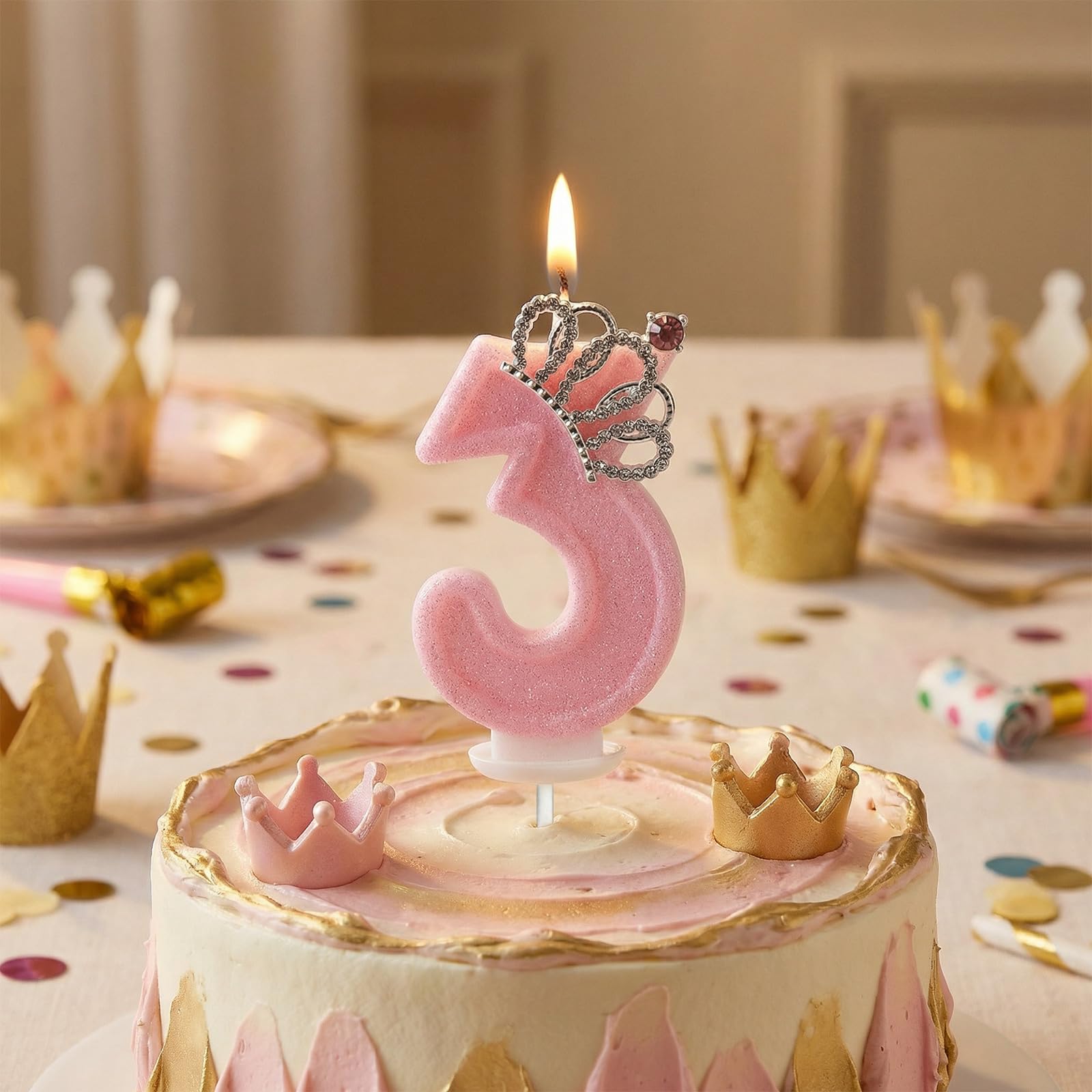 Pink crown candle 3rd birthday decorative topper