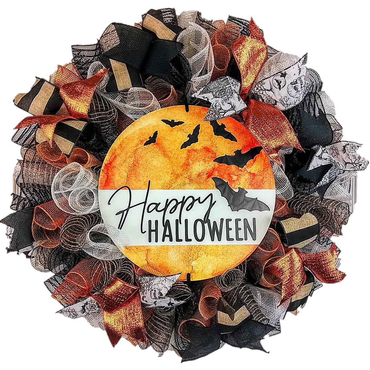 Pink Door Wreaths Halloween door wreath 24 inch round with full moon mesh