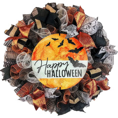 Pink Door Wreaths Halloween door wreath 24 inch round with full moon mesh