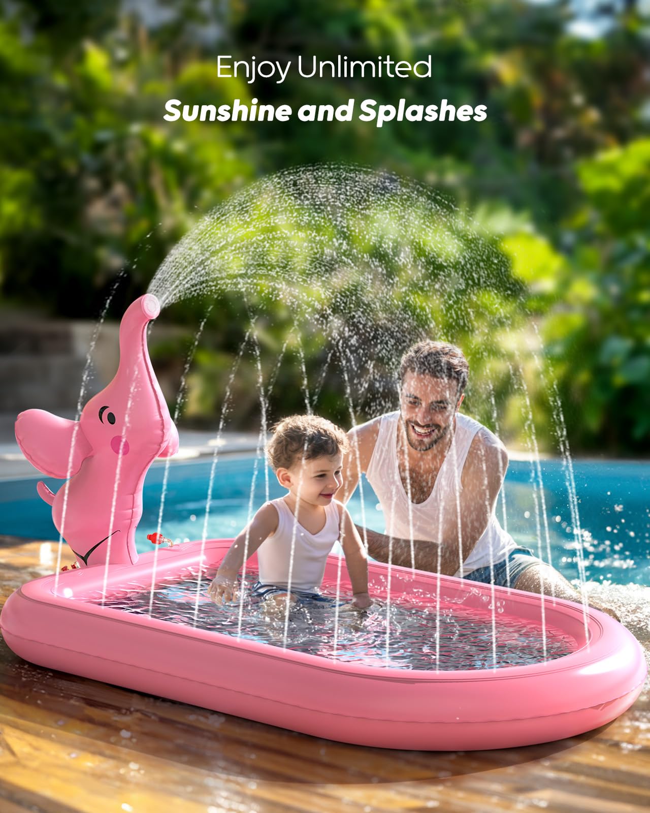 Pink elephant splash pool dimensions 64.5 by 39.4 by 7 inches