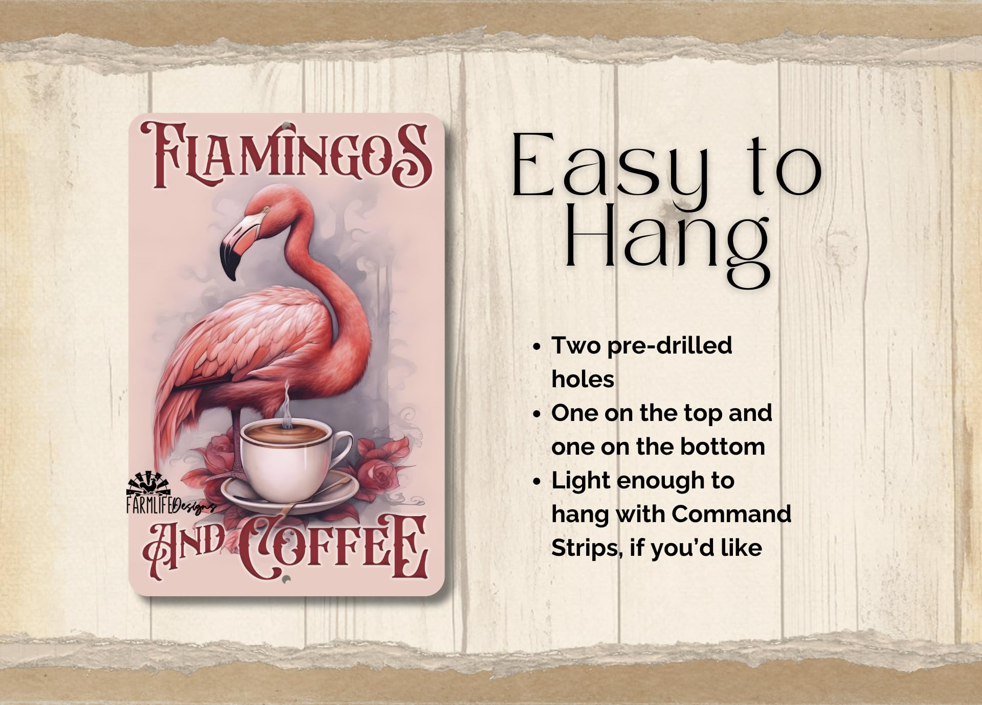 Brushed aluminum Flamingo Coffee Sign 8x12