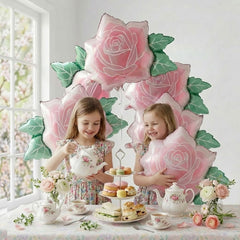 Four piece set of large flower-shaped foil balloons