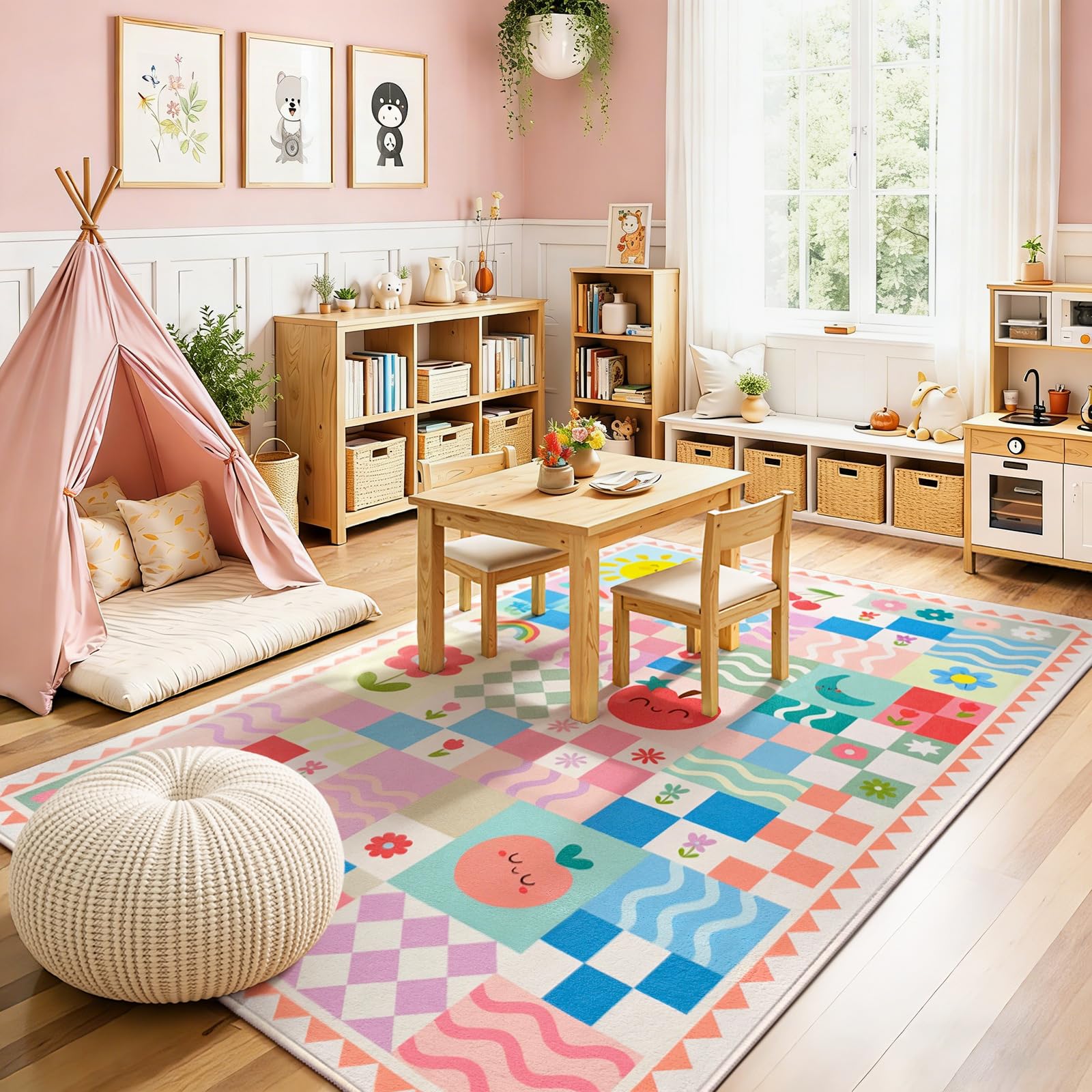 Pink fruit pattern rug for girls bedroom