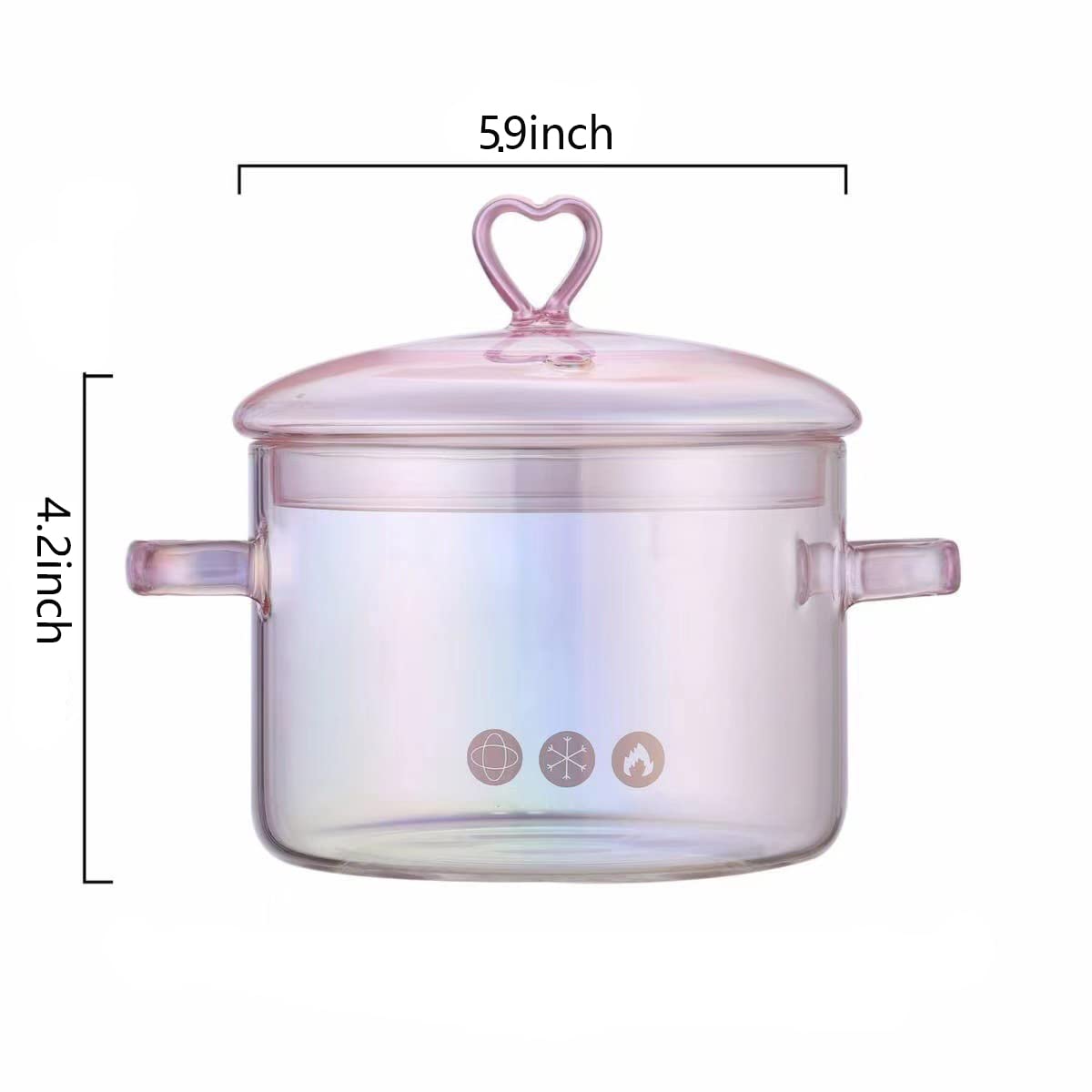 Lid for pink glass saucepan attached to pot