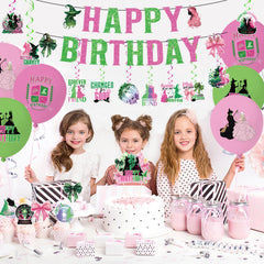 pink and green banner backdrop for witch birthday party