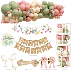 Pink and sage green wildflower theme banner for girl baby shower