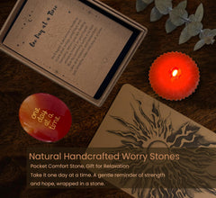 Inspirational One Day at a Time card and red agate stone