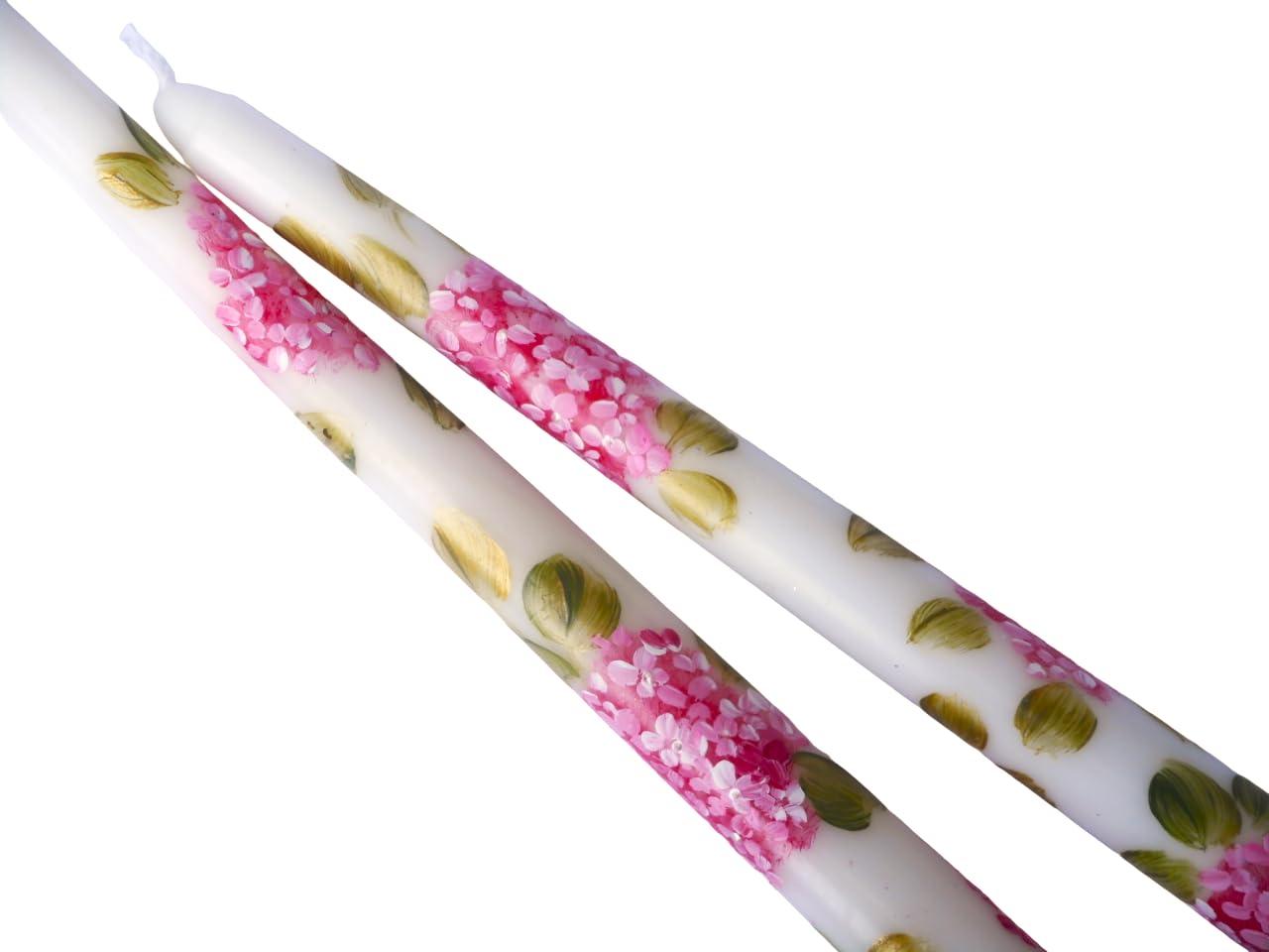 hand-painted floral artwork on each taper candle
