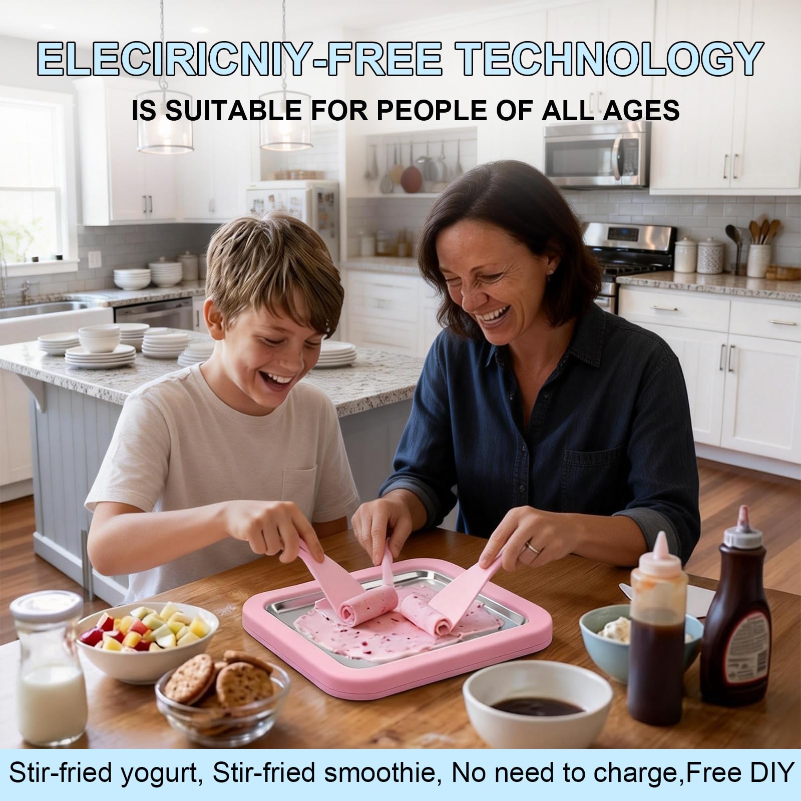Pink color rolled ice cream maker kit image