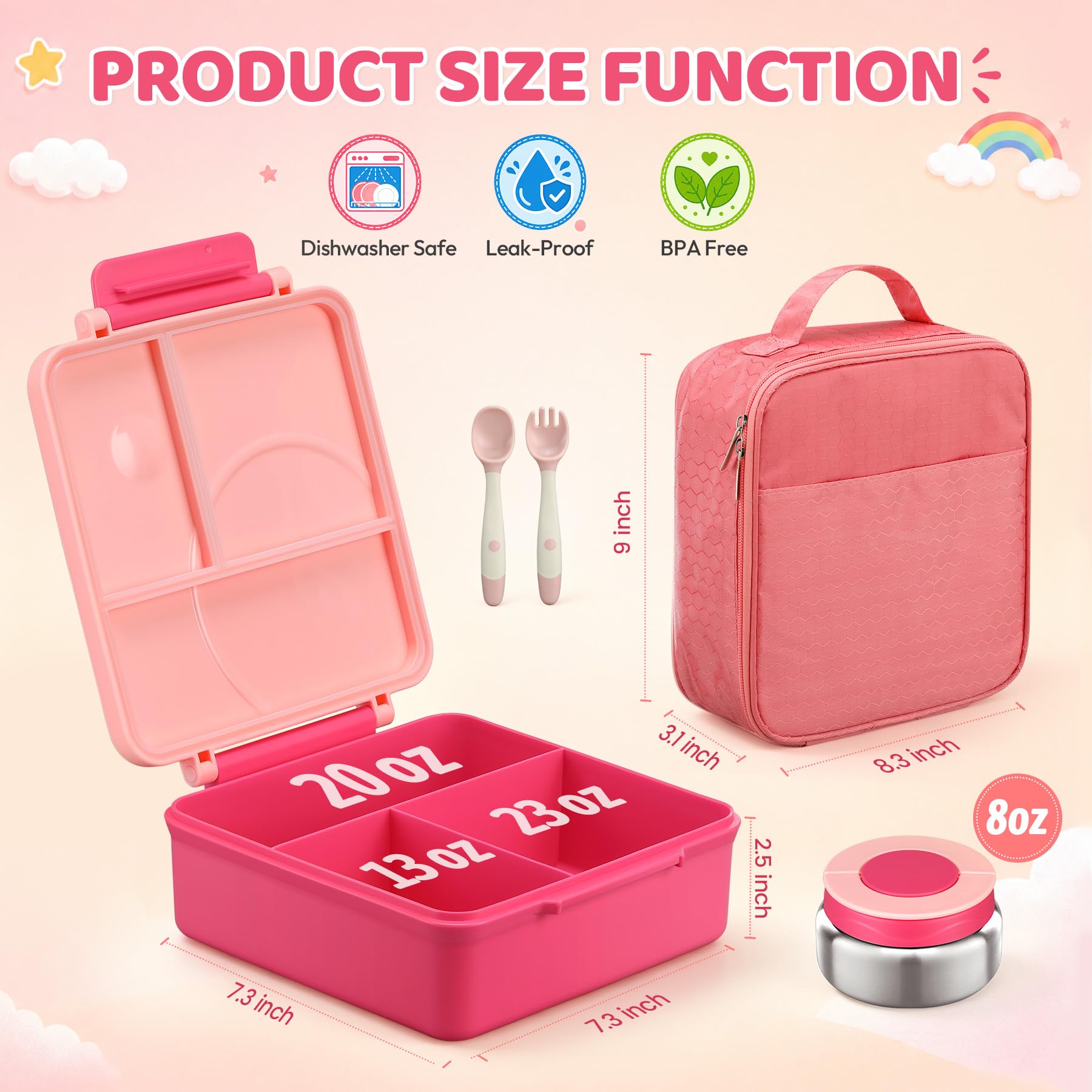 Insulated pink lunch bag included with bento set