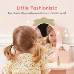 Pink toddler vanity with shatter-proof acrylic mirror