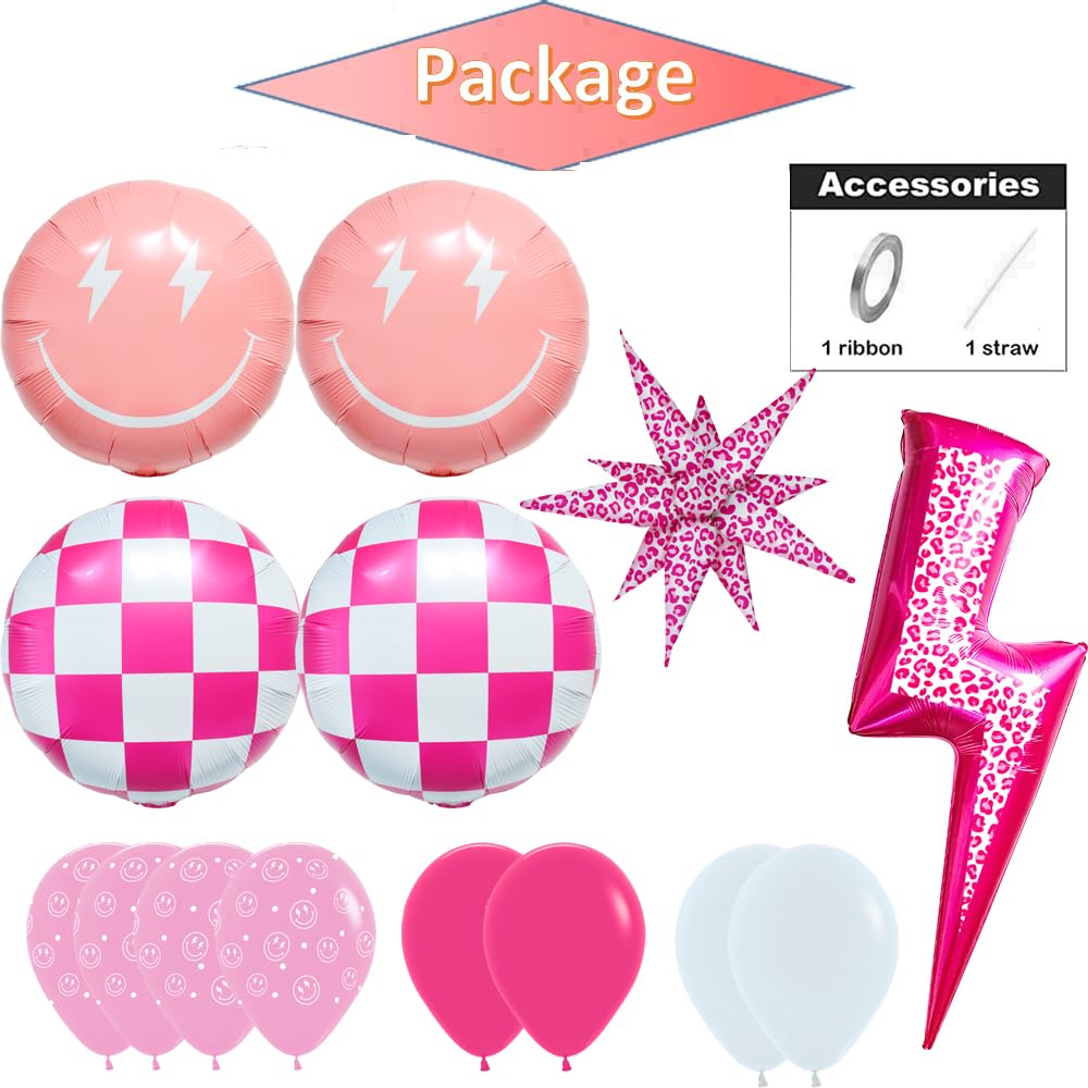 Pink leopard lighting bolt balloons with coordinating decor