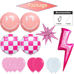 Pink leopard lighting bolt balloons with coordinating decor