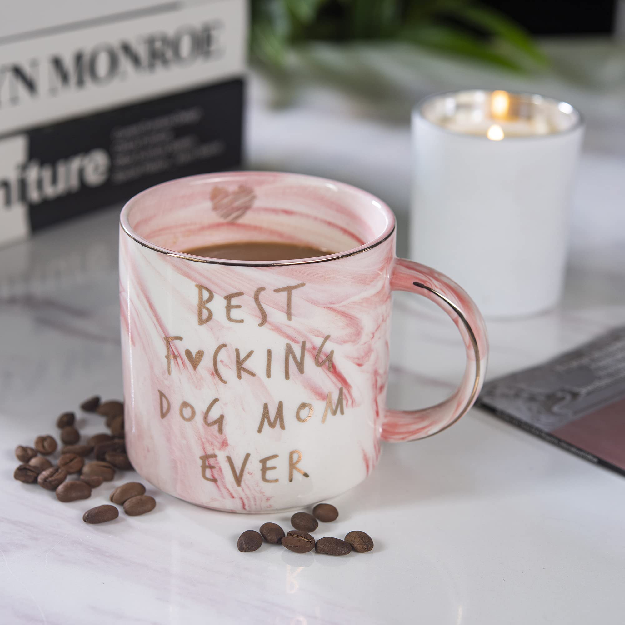 11.5oz dog mom coffee cup with pink marble