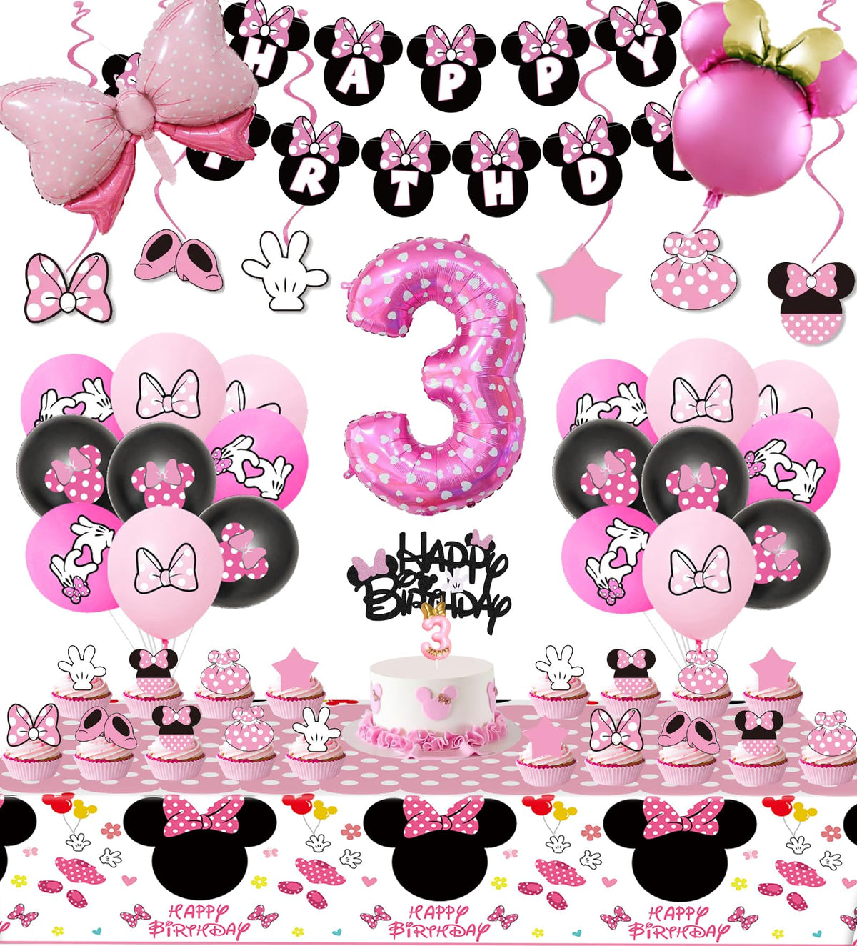 Pink Mouse 3rd Birthday Happy Birthday banner