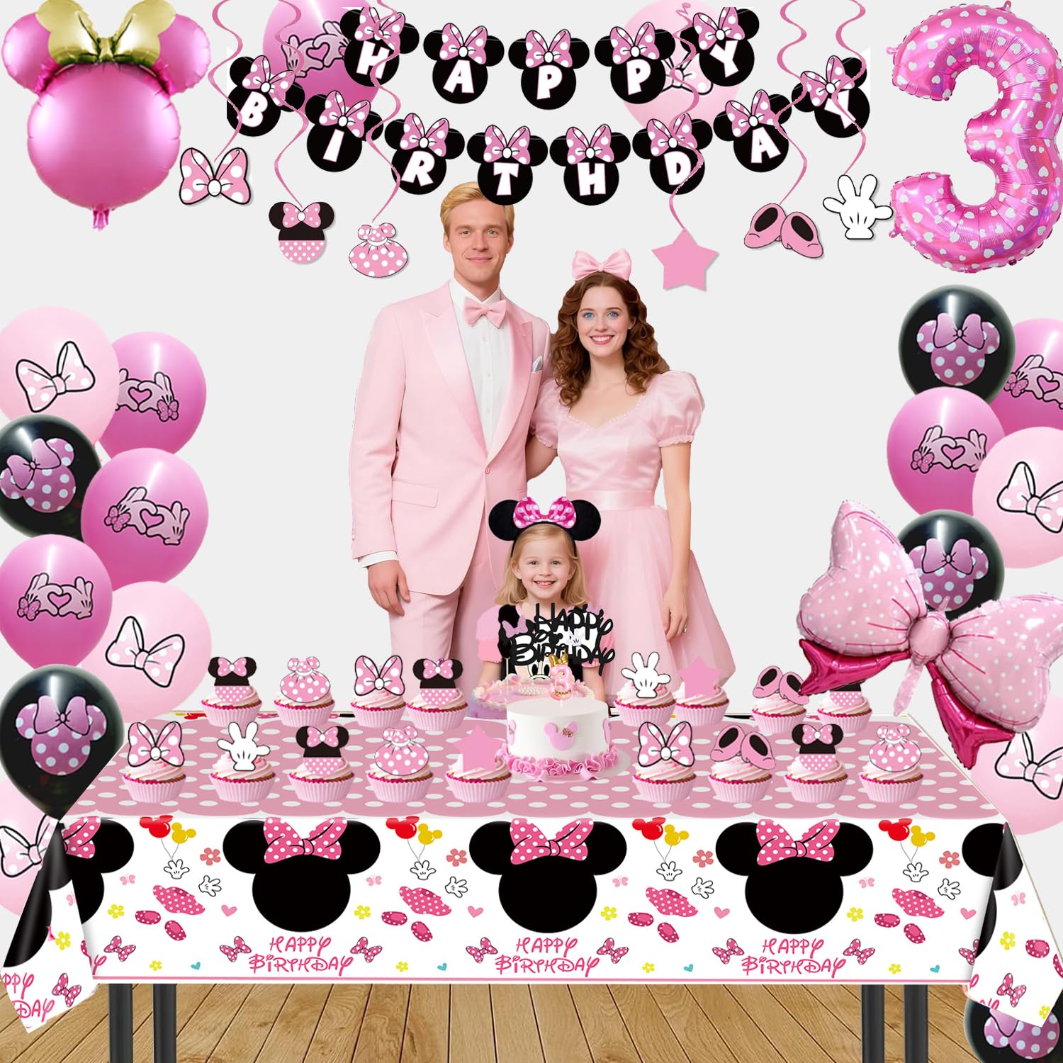 Pink Mouse themed hanging swirls for party