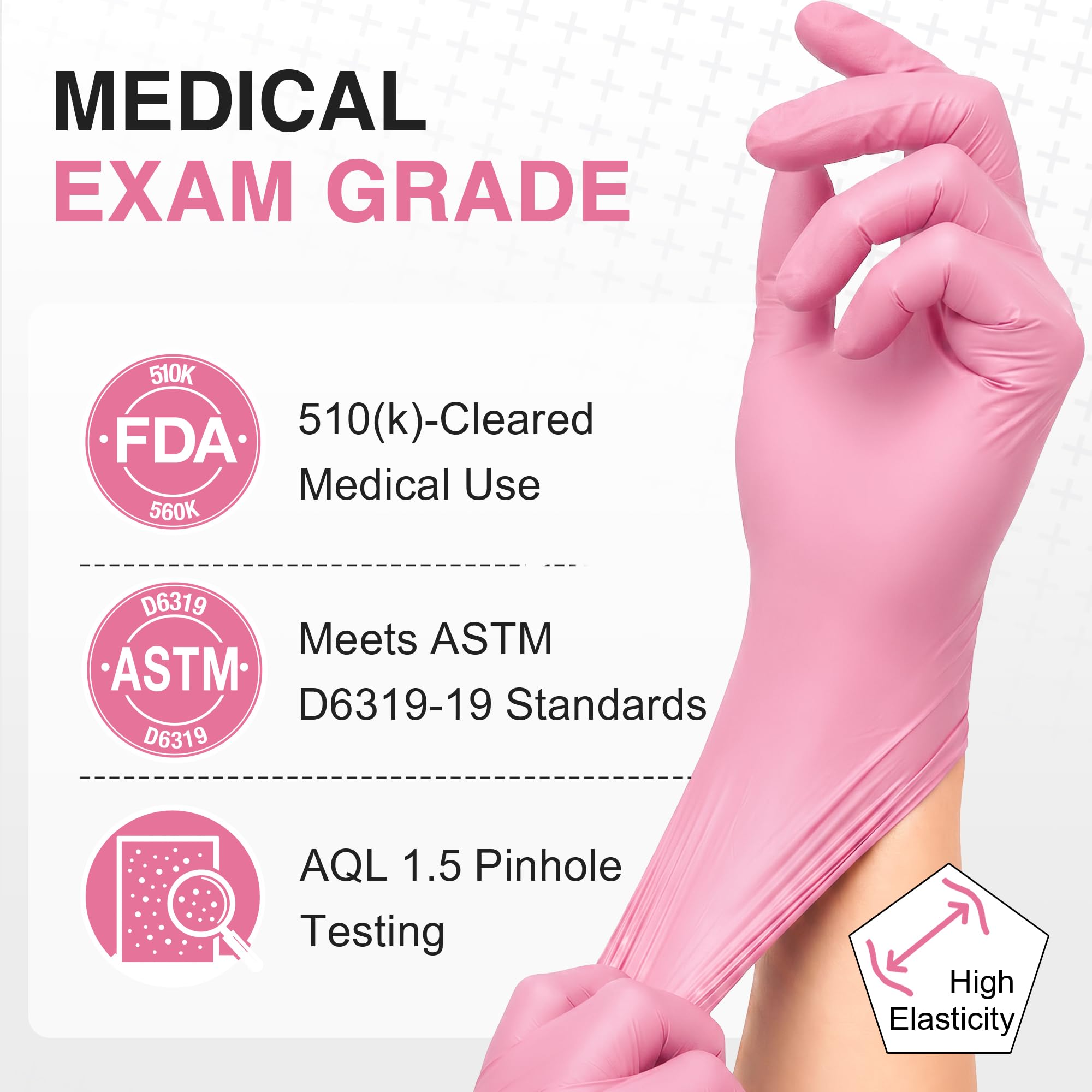 Pink powder-free latex-free nitrile gloves close up palm