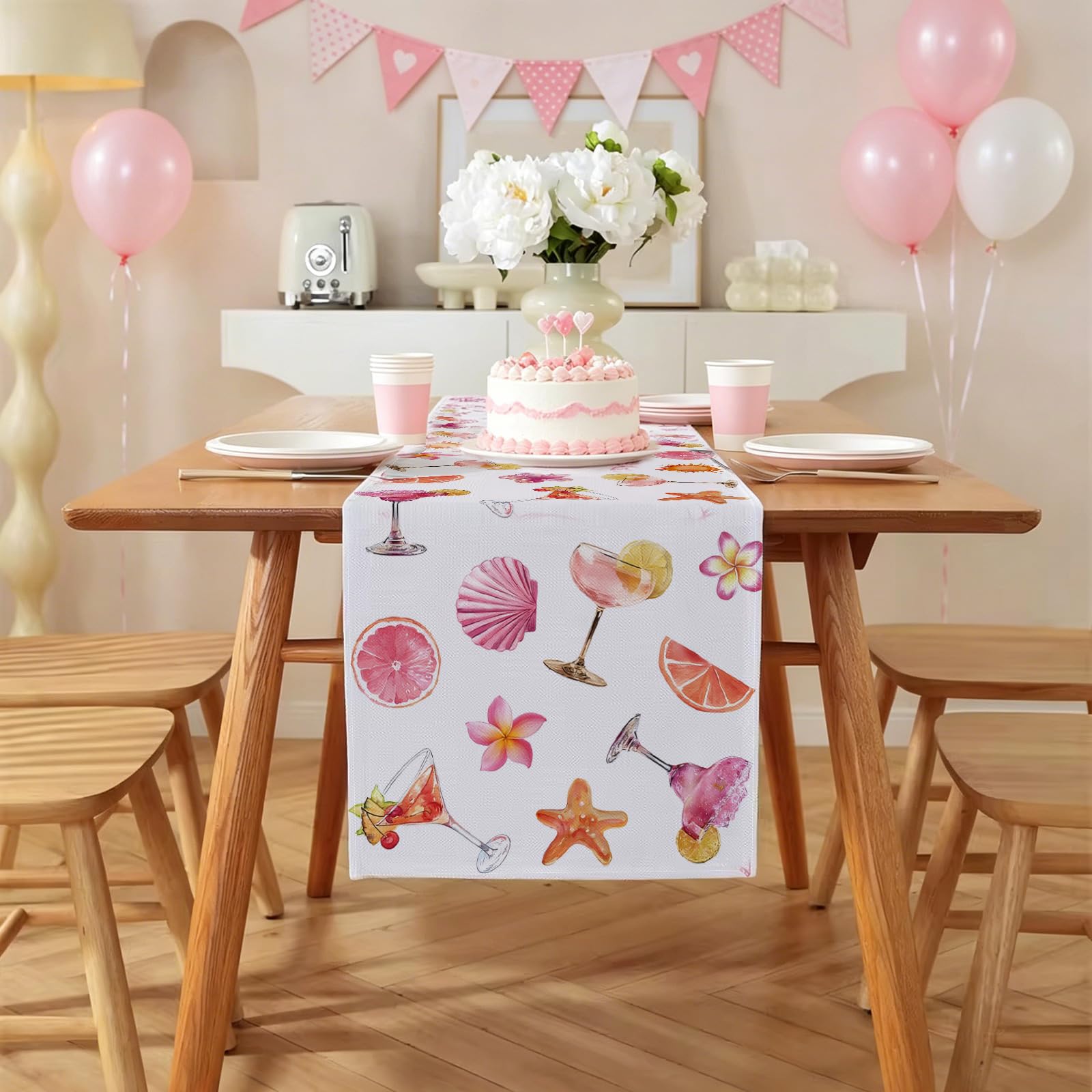 pink orange table runner for sunset party decor