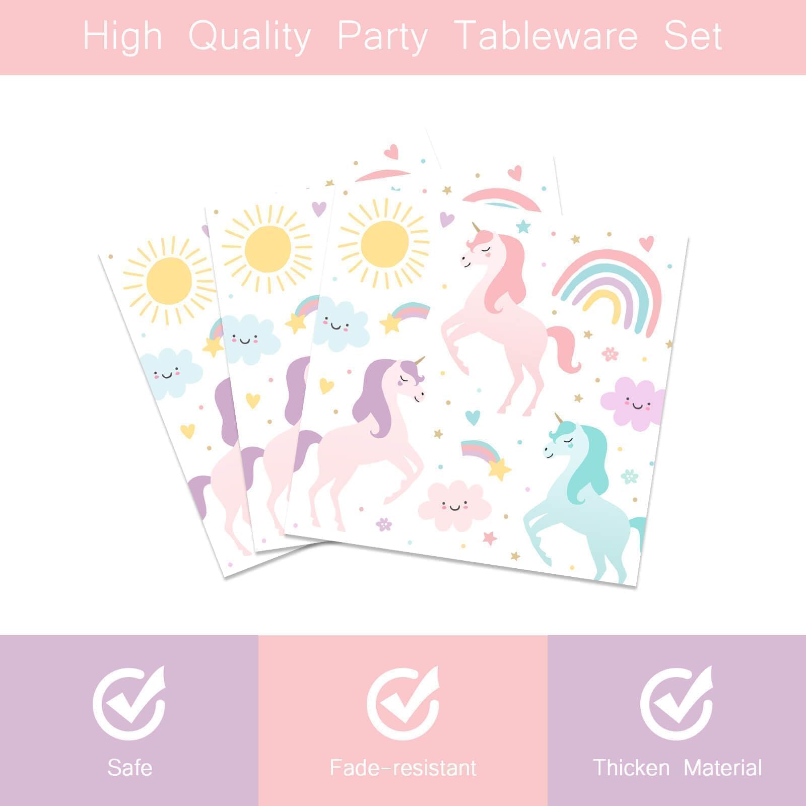 Disposable unicorn tableware set for birthday celebration serves 24