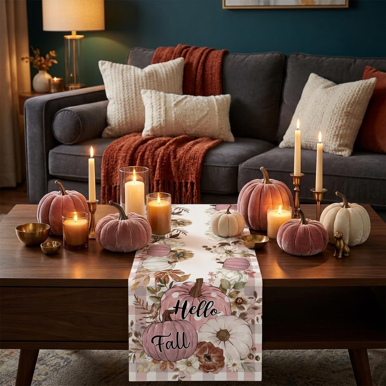 Linen texture table runner 72x13 inches for autumn decor