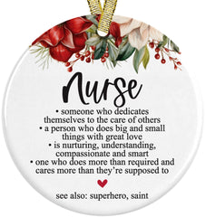 Front view of pink posies pearls nurse rn ever ornament