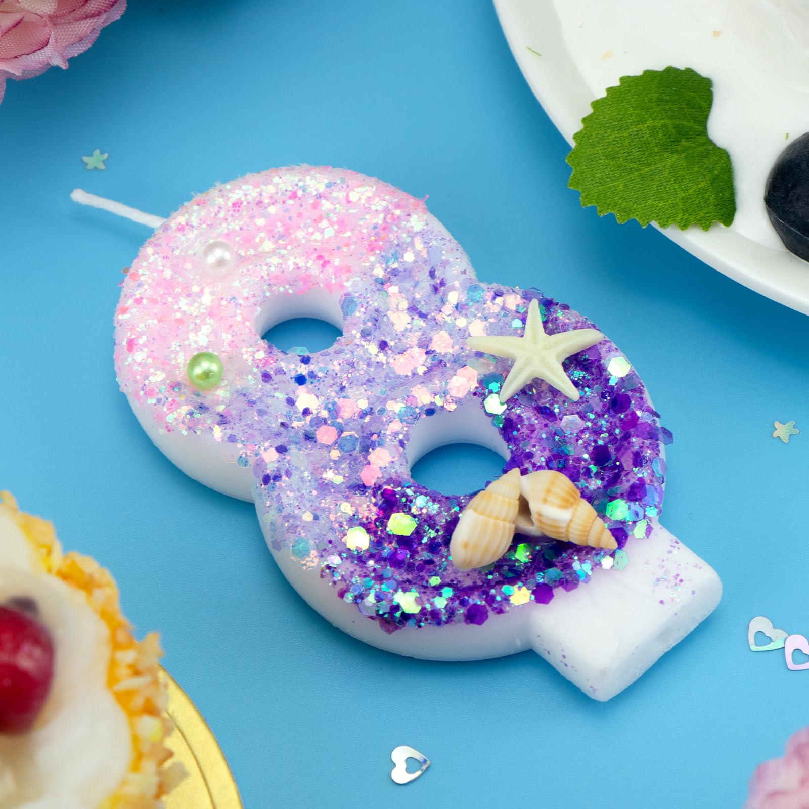 Number 8 candles for birthday cake mermaid party