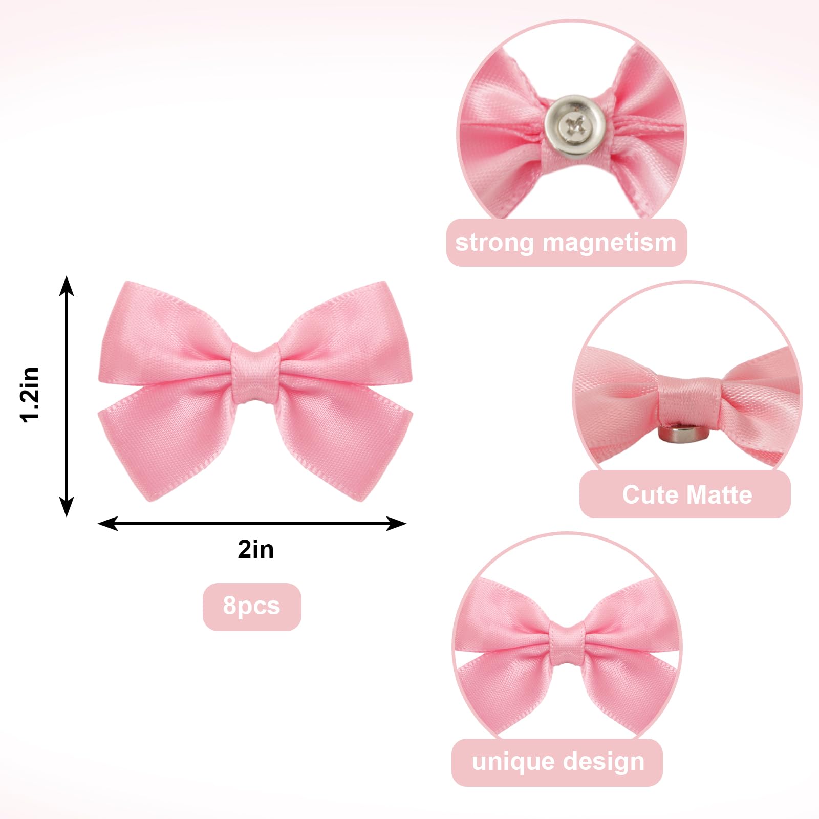 Pink bowtie fridge magnets 8 pack for home kitchen office