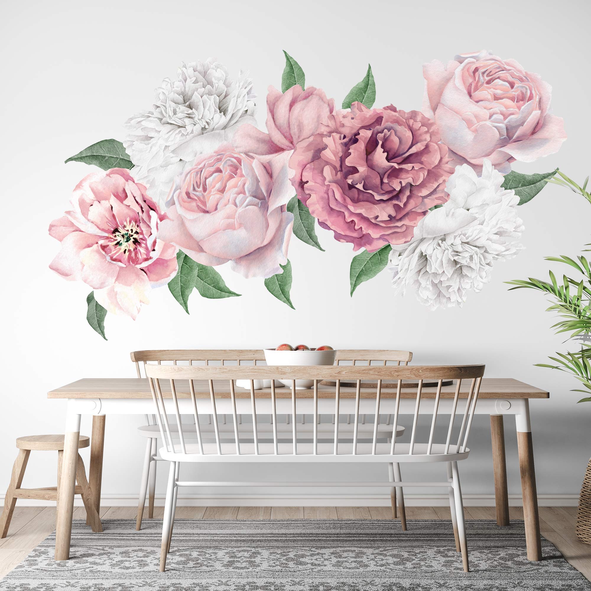 Pink rose peony wall decal set with 58cm size