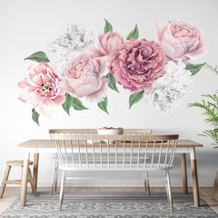 Pink rose peony wall decal set with 58cm size