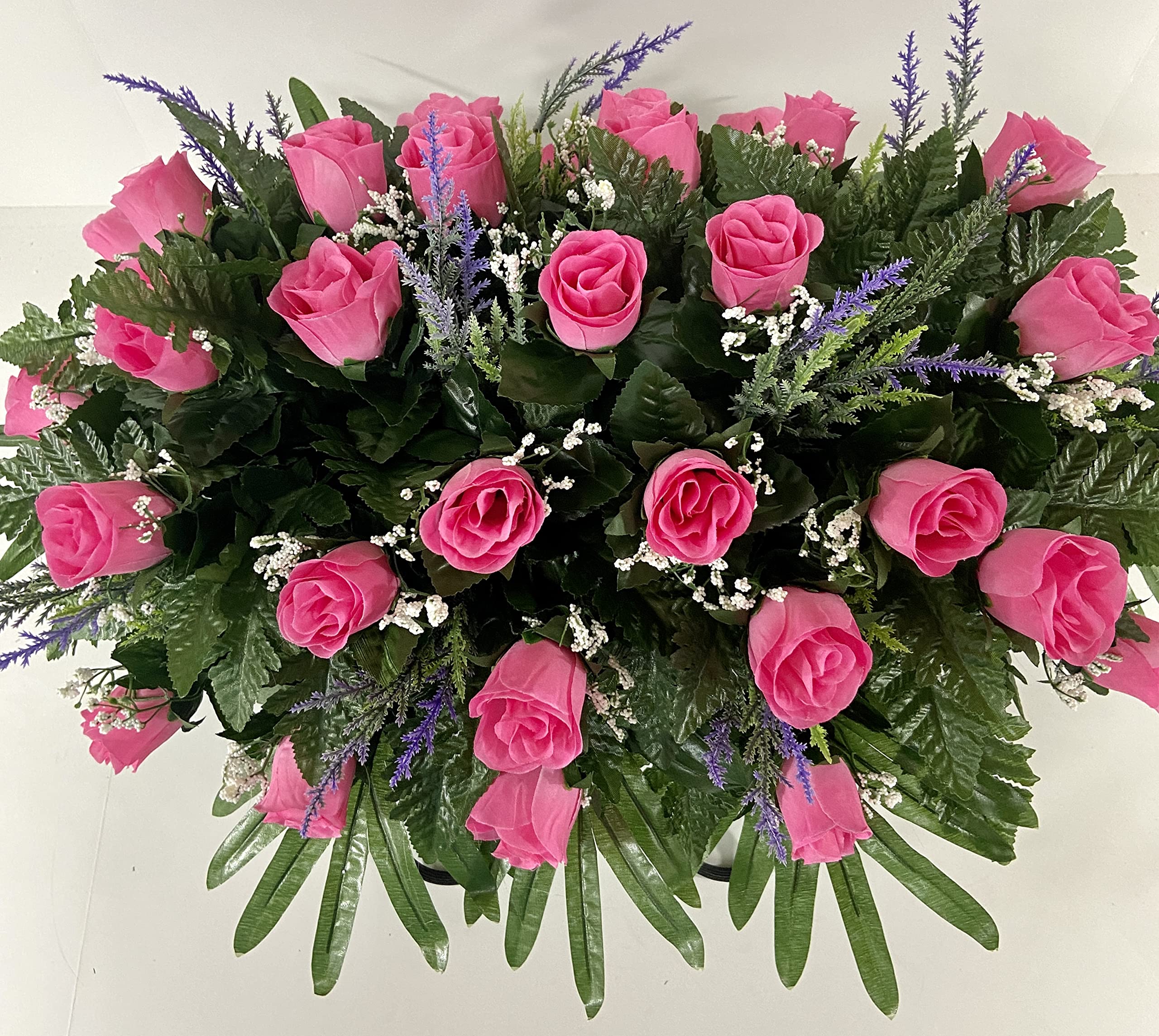 Pink roses with purple accent silk flowers for grave decoration