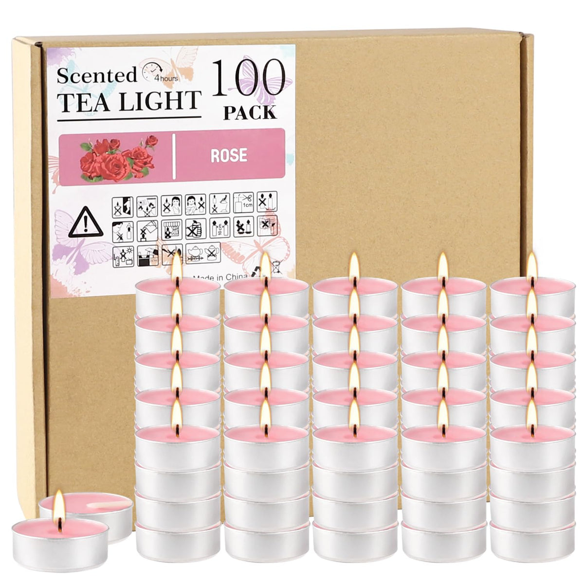 Pink Rose scented tealight candles bulk 100 pack