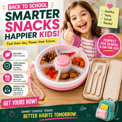 Pink round snack container with included cutlery set