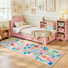 Pink runner rug designed for hallway and bedroom use