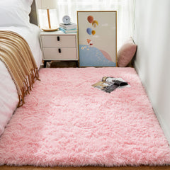 Non-slip bottom pink shaggy rug for safety