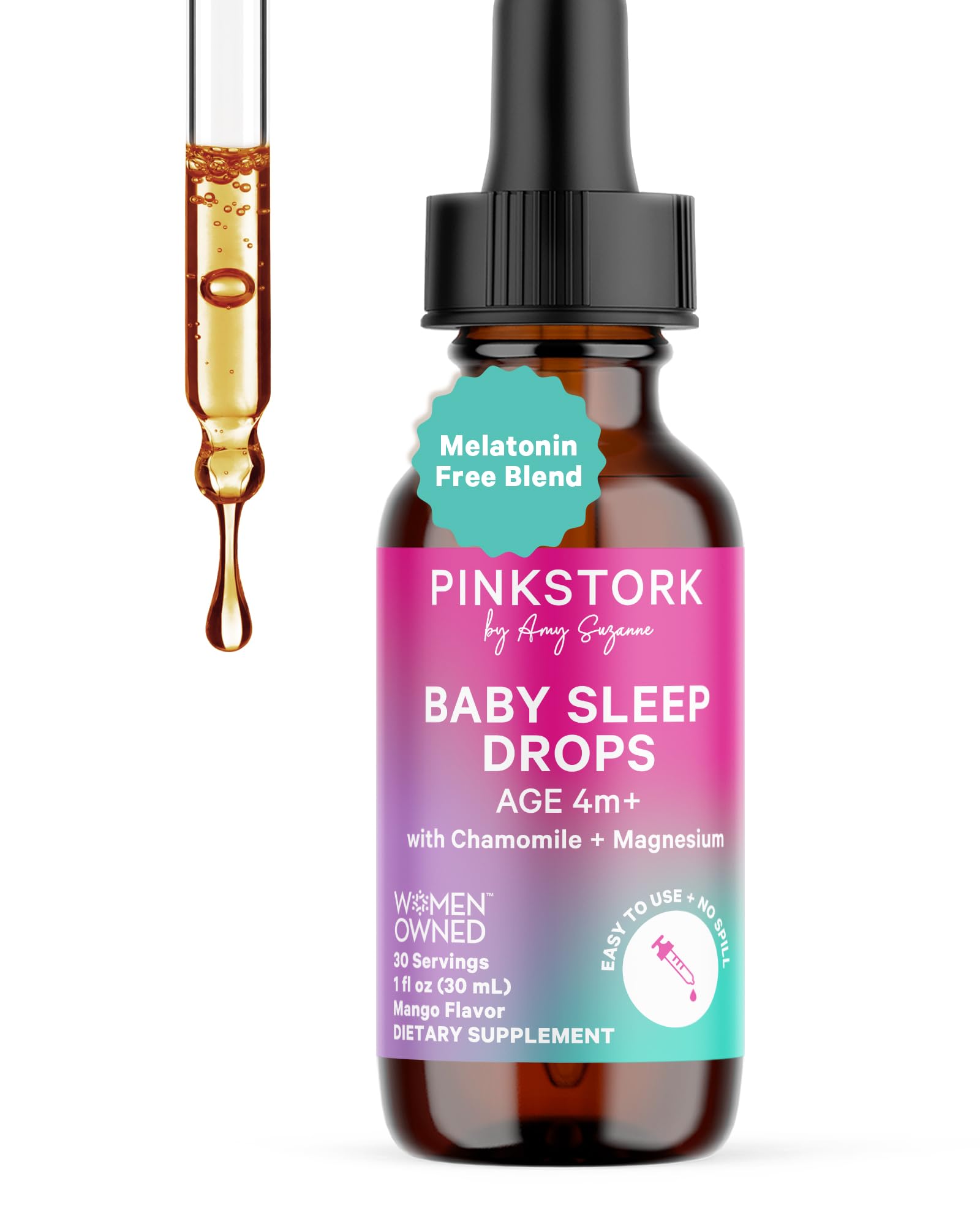 Pink Stork Baby Sleep Drops bottle front label