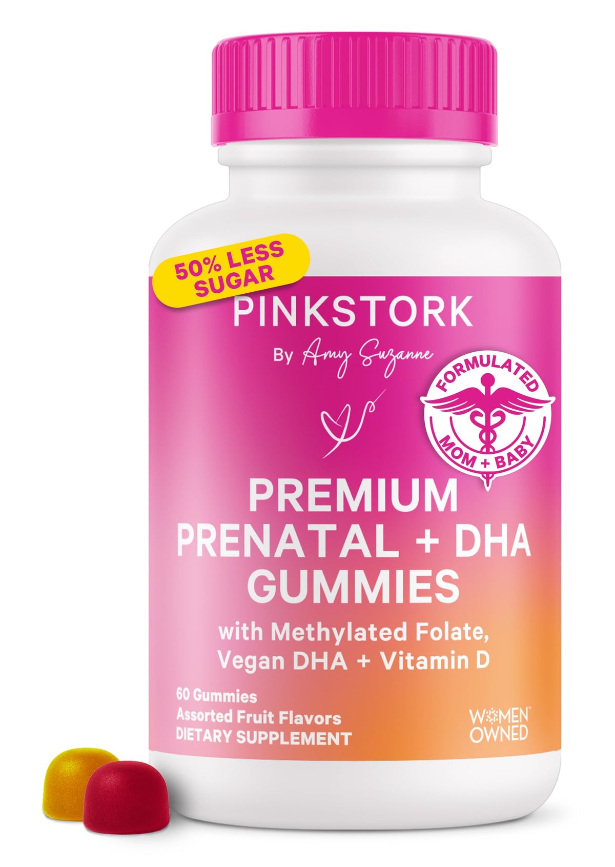Pink Stork Prenatal Vitamin Gummies for Women bottle 60 count