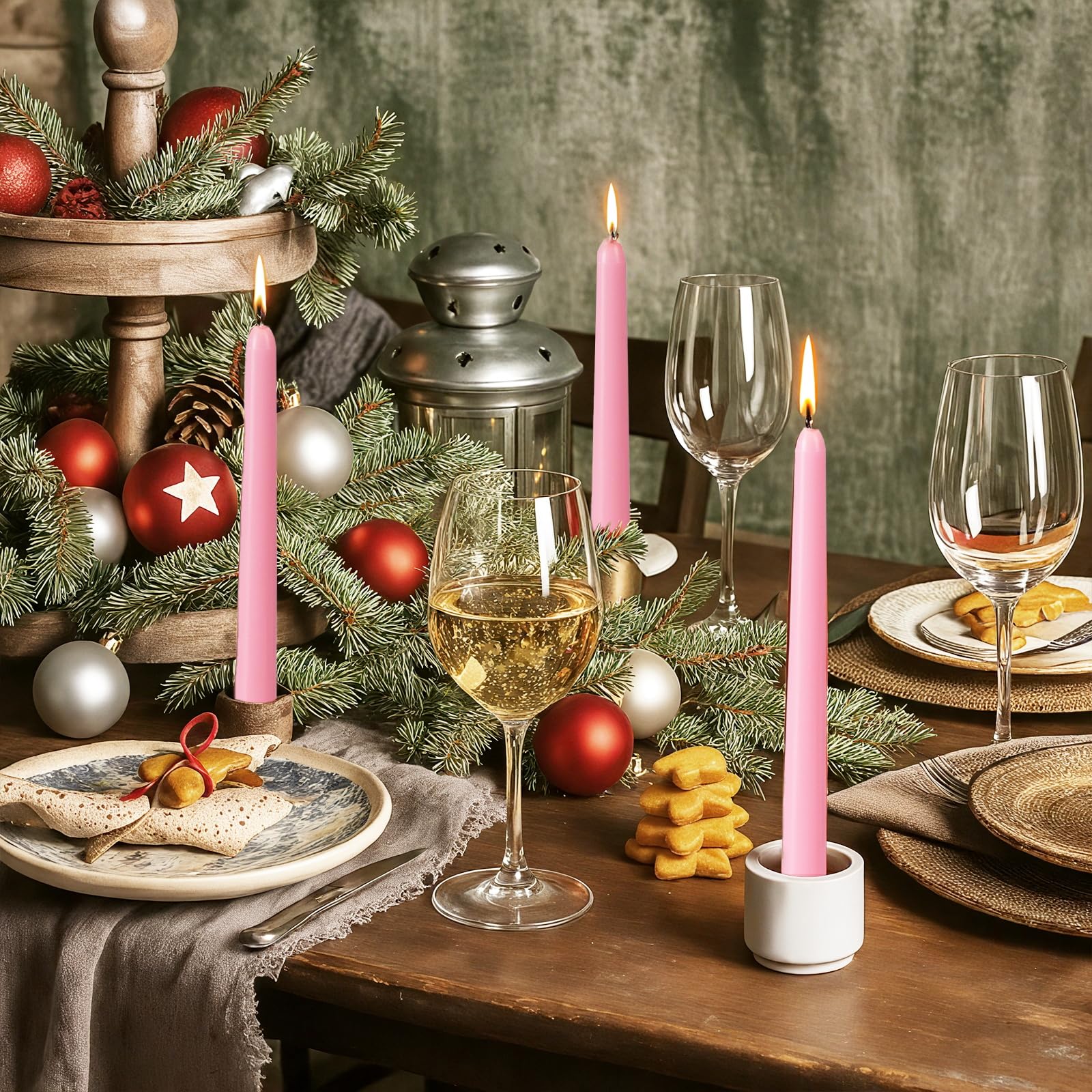 Tall pink taper candles fit most candle holders