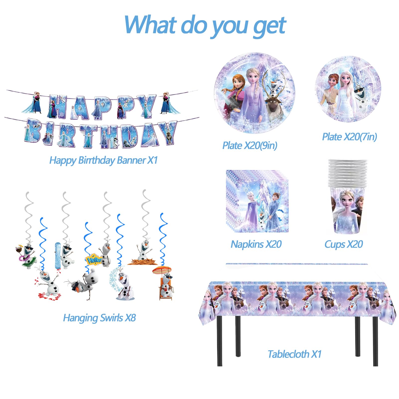 Happy Birthday banner included with Frozen party supplies