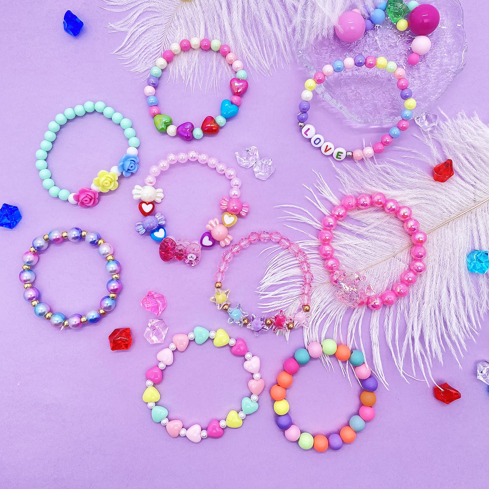 Pink crown bead bracelet from SIELEVIN 9 piece set