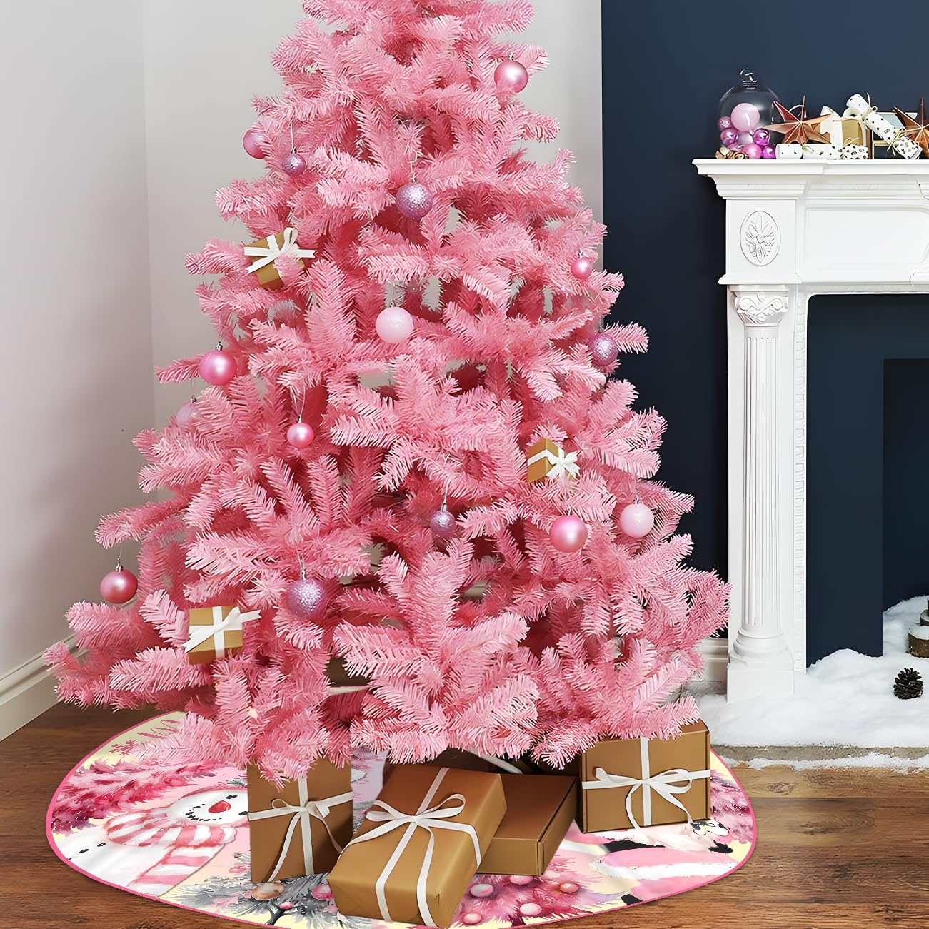 48 inch pink Christmas tree skirt reusable after holidays