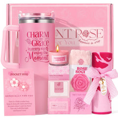 Pink 40oz tumbler with straw from gift set