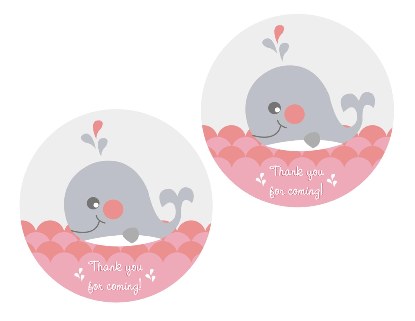 Pink whale thank you stickers 24 pcs image