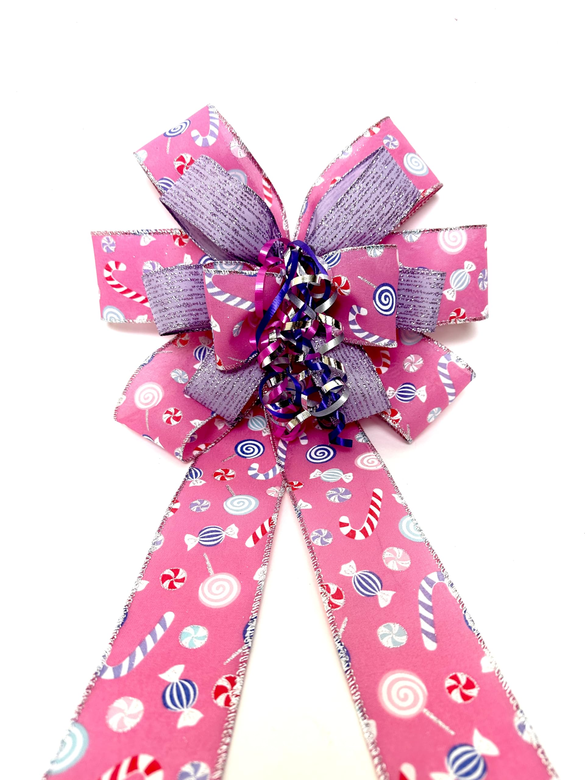 Purple glitter ribbon detail on Pink Whimsy Candy Bow