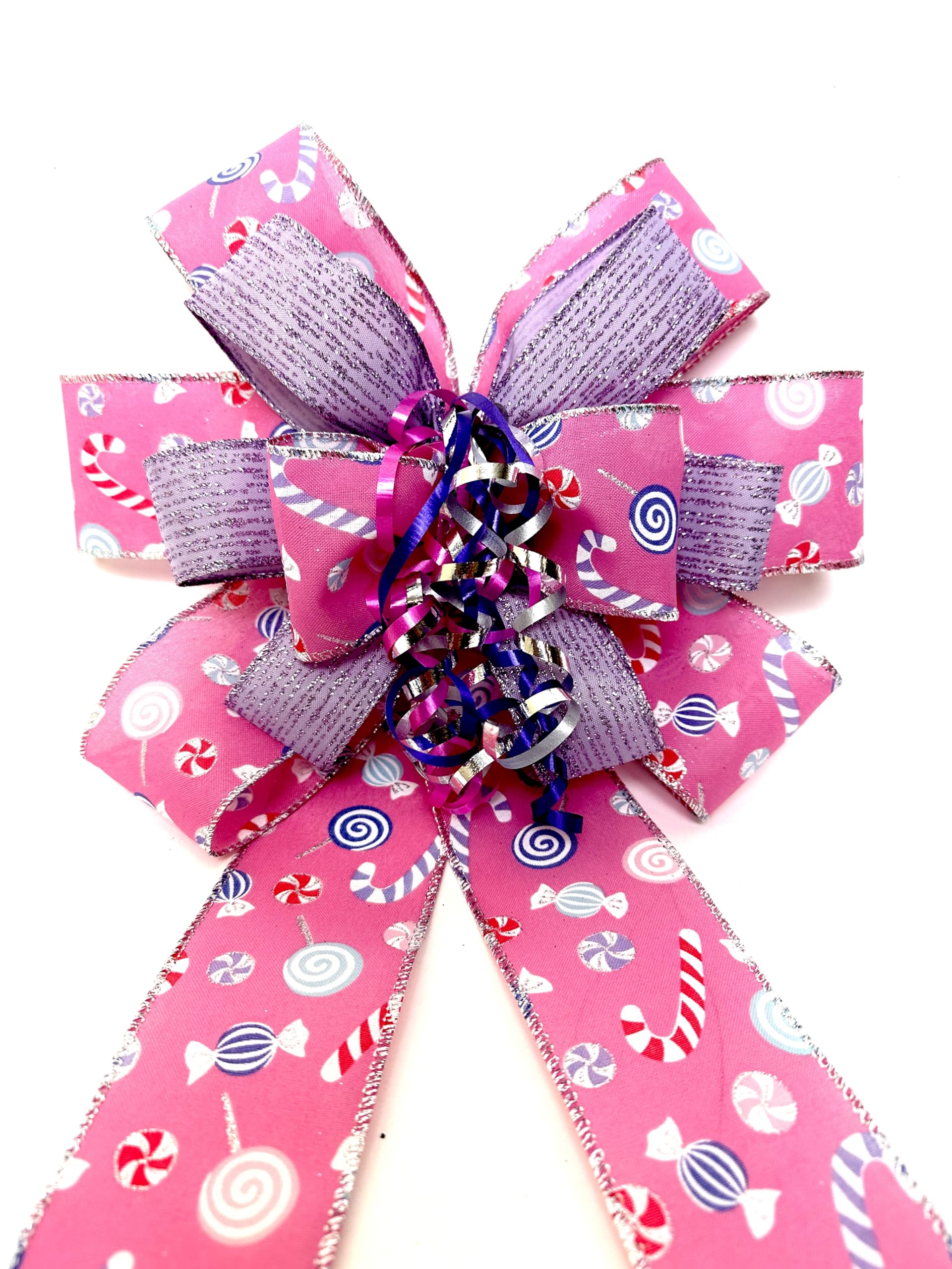 Pink Whimsy Candy Bow for Wreath close up
