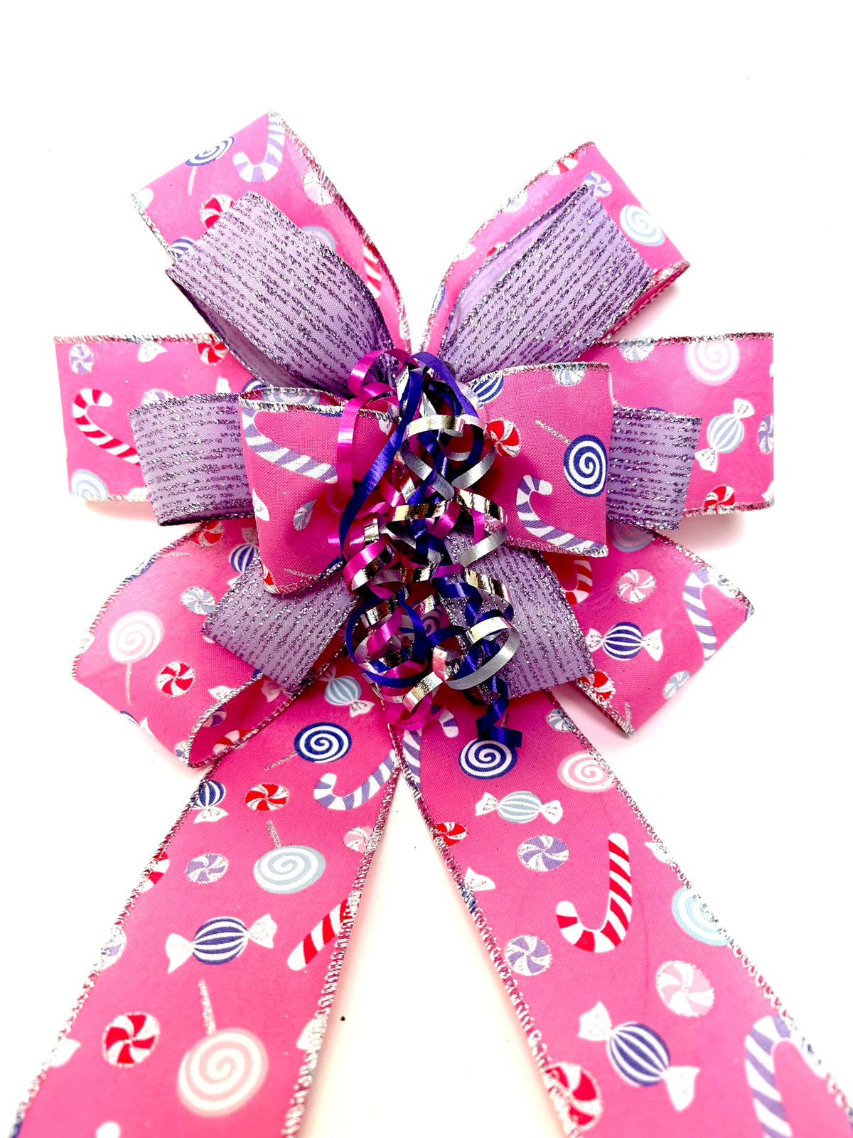 Pink Whimsy Candy Bow for Wreath close up
