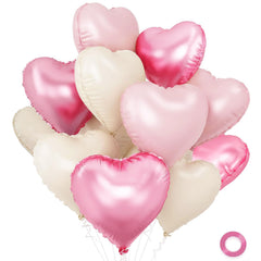 Pink and White Balloons pack of 15 heart shaped foil balloons in three colors