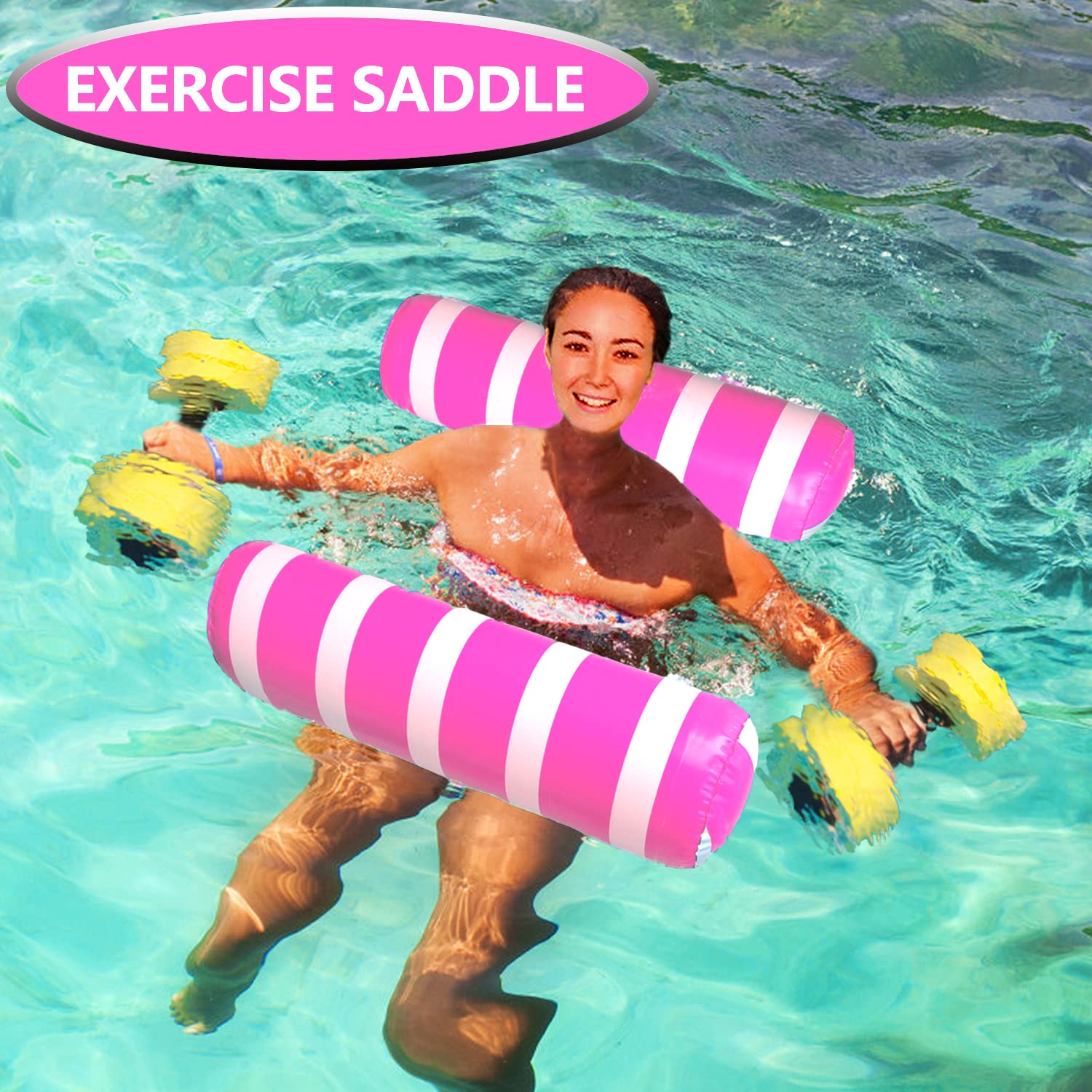 Pink white water hammock pool float 45 x 27 inches